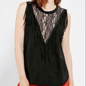 Urban Renewal Black Fringe Lace Top
